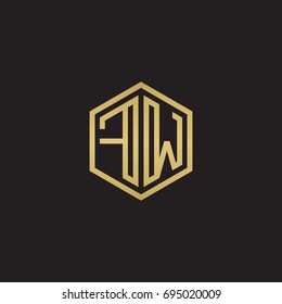 Initial letter FW, minimalist line art hexagon logo, gold color on black background
