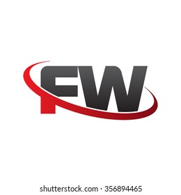 initial letter FW swoosh ring company logo red black