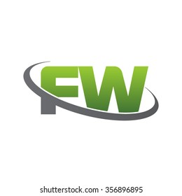 initial letter FW swoosh ring company logo green gray