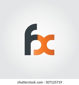 Initial Letter FX Linked Rounded Lowercase Logo Black Orange