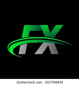 initial letter FX logotype company name colored green and black swoosh design. vector logo for business and company identity.