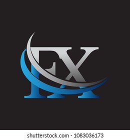 initial letter FX logotype company name colored blue and grey swoosh design. vector logo for business and company identity.