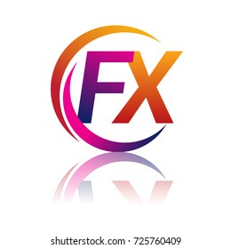 initial letter FX logotype company name orange and magenta color on circle and swoosh design. vector logo for business and company identity.