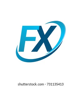 initial letter FX logotype company name colored blue swoosh design concept. vector logo for business and company identity.
