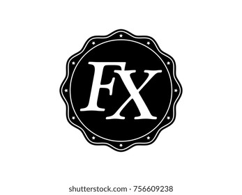 Initial letter FX monogram logo black seal stamp lace