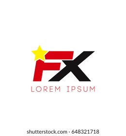 Initial letter fx yellow star logo red black