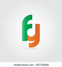 Initial Letter FY FG Rounded Circle Lowercase Logo Green Orange