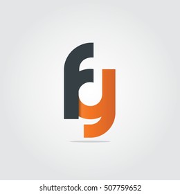 Initial Letter FY FG Rounded Circle Lowercase Logo Black Orange