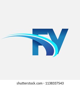 initial letter FY logotype company name colored blue and swoosh design. vector logo for business and company identity.