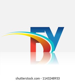 initial letter FY logotype company name colored red and blue and swoosh design. vector logo for business and company identity.
