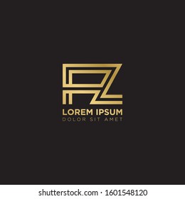 Initial Letter FZ linked uppercase overlap modern gold logo vector design template. Suitable for business, consulting group company.