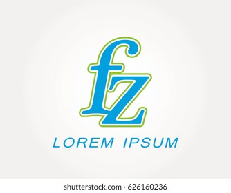 Initial letter fz logo. Monogram lowercase italic