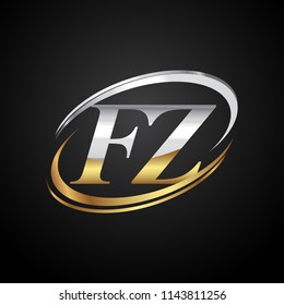 initial letter FZ logotype company name colored gold and silver swoosh design. isolated on black background.