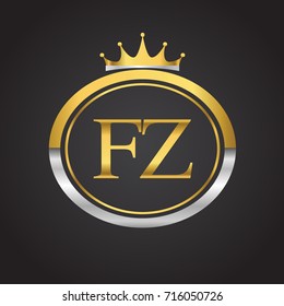 initial letter FZ logotype company name with oval shape and crown, gold and silver color. vector logo for business and company identity.