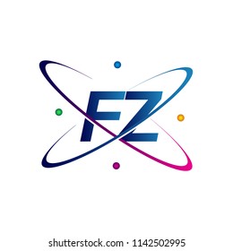 initial letter FZ logotype science icon colored blue, red, green and yellow swoosh design. vector logo for business and company identity.

