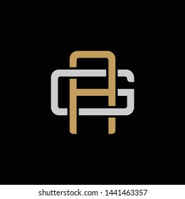 Initial letter G and A, GA, AG, overlapping interlock logo, monogram line art style, silver gold on black background