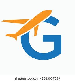 Initial Letter G Airplane Logo Concept For Travel Symbol And Transportation Sign