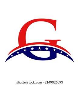 Logotipo inicial de la letra G Americana para la firma comercial, corporativa y de la empresa. Logotipo estadounidense sobre la plantilla de vectores de letras G