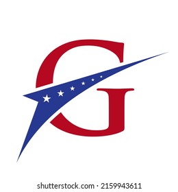 Initial Letter G American Logo for Business, Corporate and Company Sign. USA, American Logo on Letter G Vector Template Star Concept