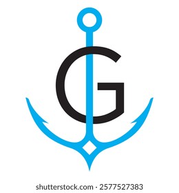 Initial Letter G Anchor Logo Design Concept For Boat, Ship, Yacht, Nautical Transport Symbol