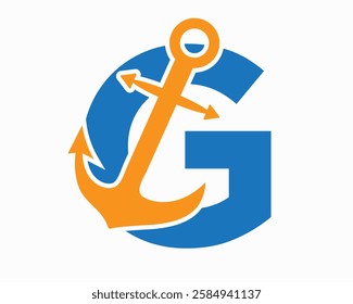 Initial Letter G Anchor Logo Design Concept For Boat, Ship, Yacht, Nautical Transport Symbol