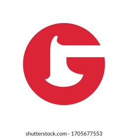 Initial letter G axe logo, wood logging symbol, red circle  shape illustration - Vector