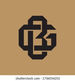 Initial letter G, B, GB or BG overlapping, interlock, monogram logo, black color on cream background