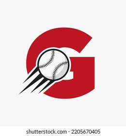 Initial Letter G Baseball Logo Concept With Moving Baseball Icon Vector Template