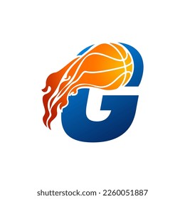 Initial Letter G Basketball Logo Concept with fireball