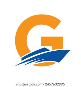 Initial Letter G Boat Logo For Yacht Sign. Maritime Symbol Vector Template