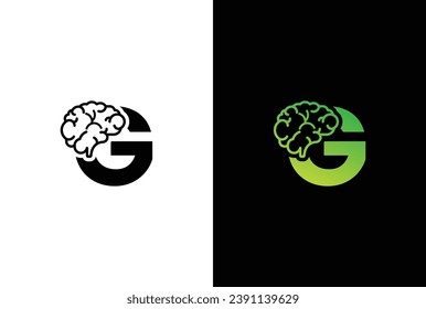 Letra inicial del logotipo del cerebro G y diseño de la plantilla de ilustración del vector de iconos. Logo De La Letra G Idea Cerebral.