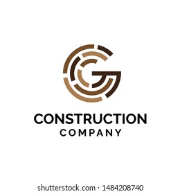 Initial letter G in brown brick layer shapes construction logo design