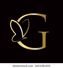 Concepto inicial del diseño del logotipo de la mariposa de la letra G para la moda, los cosméticos y el símbolo de la belleza