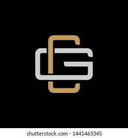 Initial letter G and C, GC, CG, overlapping interlock logo, monogram line art style, silver gold on black background