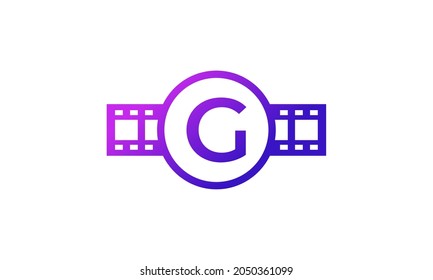 Initial Letter G Circle with Reel Stripes Filmstrip for Film Movie Cinema Production Studio Logo Inspiration