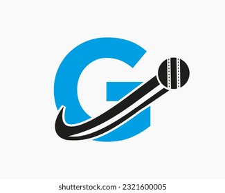 Initial Letter G Cricket Logo Concept With Moving Ball Icon For Cricket Club Symbol. Cricketer Sign