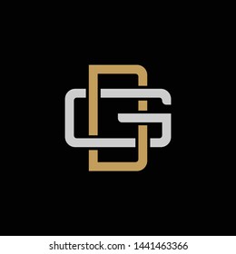 Initial letter G and D, GD, DG, overlapping interlock logo, monogram line art style, silver gold on black background