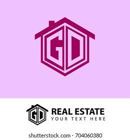 Initial Letter G, D, GD Logo, Hexagonal Shape, for Real Estate Company with Purple Color