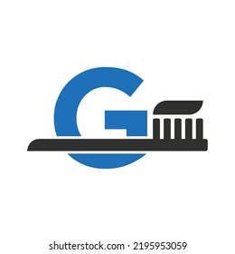 Letra inicial G Logotipo dental combinado con plantilla de símbolo de pincel dental