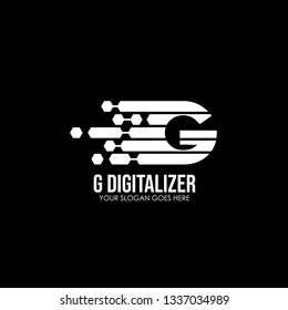 Initial Letter G Digital Logo Design Template. The hexagonal connection with white and black - Vector