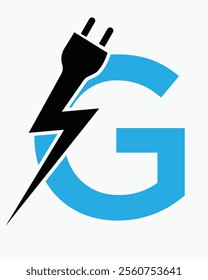 Initial Letter G Electric Logo Concept With Power and Electric Plug Symbol Vector Template