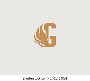 Initial Letter G Elegant Flaming Wings Emblem Monogram
