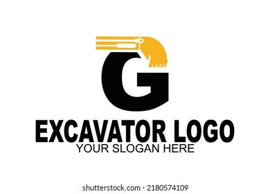 logotipo de miniexcavadora de la letra G inicial