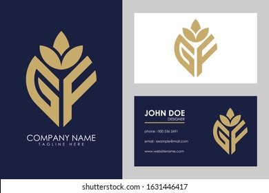 Initial letter G F with abstract leaf logo sign symbol