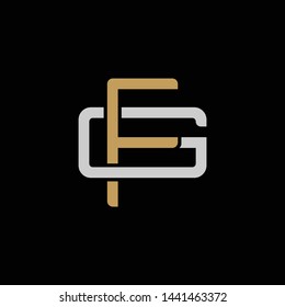 Initial letter G and F, GF, FG, overlapping interlock logo, monogram line art style, silver gold on black background