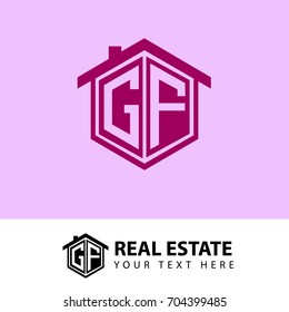 Initial Letter G, F, GF Logo, Hexagonal Shape fot Real Estate Comapny with Purple Orange