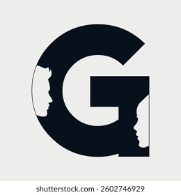 Initial Letter G Face logo design. Male and Female Faces design concept alphabet font. Vector Illustration.