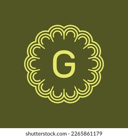 initial letter G floral alphabet circle emblem badge logo