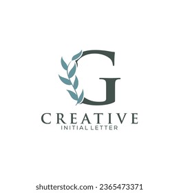 Initial Letter G and Floral Logo vector, Botanical Minimalistic Letter Feminine Logo design template