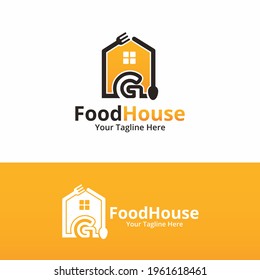 Initial letter G food house Logo Design Template. Illustration vector graphic. Design concept fork, spoon, letter With house symbol. Perfect for restaurant, cooking business
